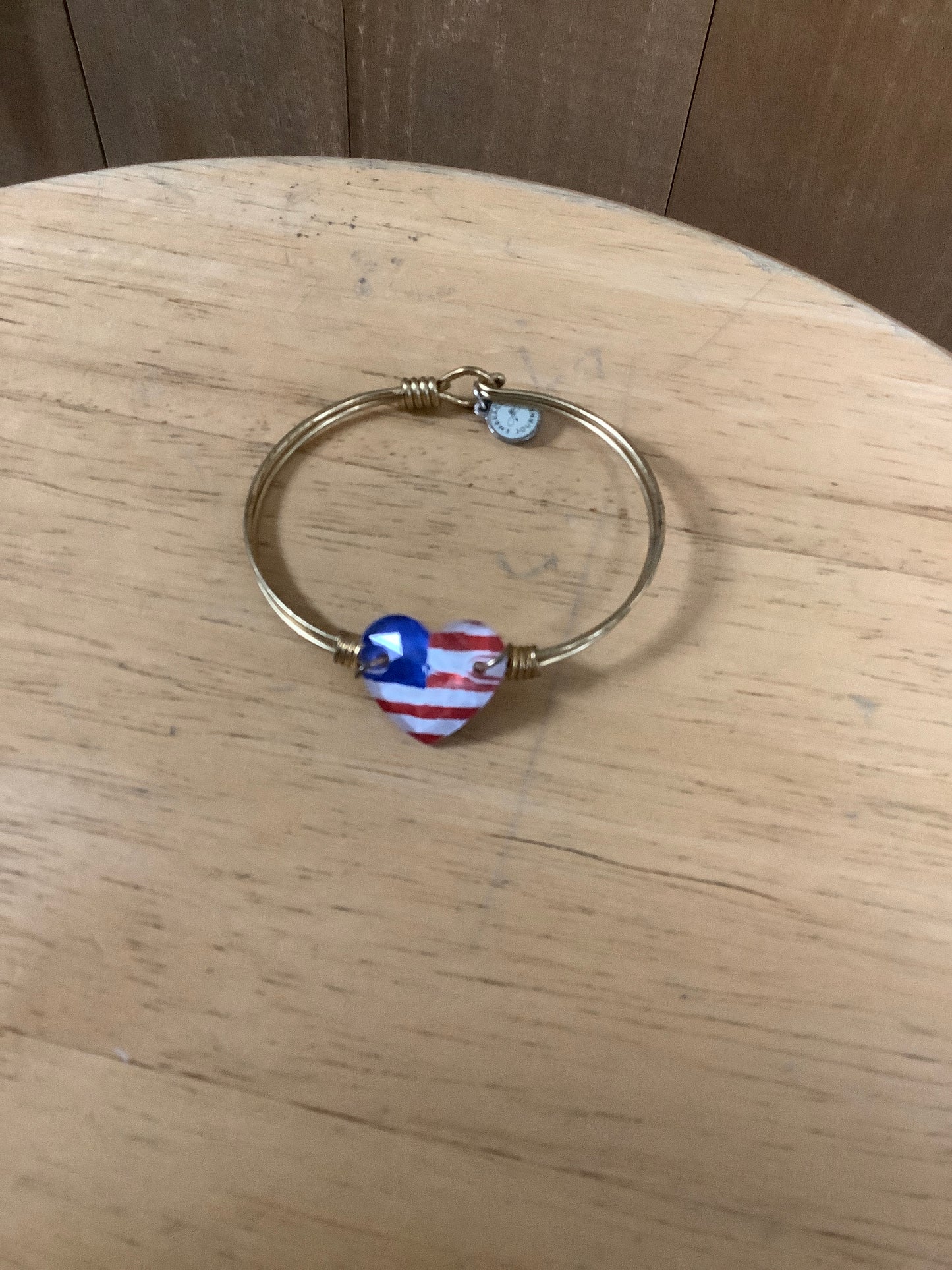 Heart Red White and Blue Bangle Bracelet
