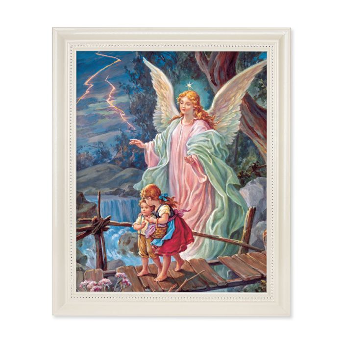 White Pearlescent Frame with an 8" x 10" Guardian Angel Print