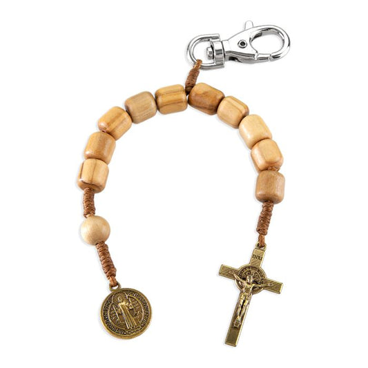 Benedictine One Decade Wood Rosary Backpack Clip