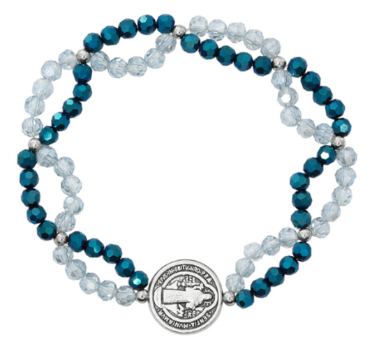 St. Benedict Stretch Bracelet - Crystal & Blue