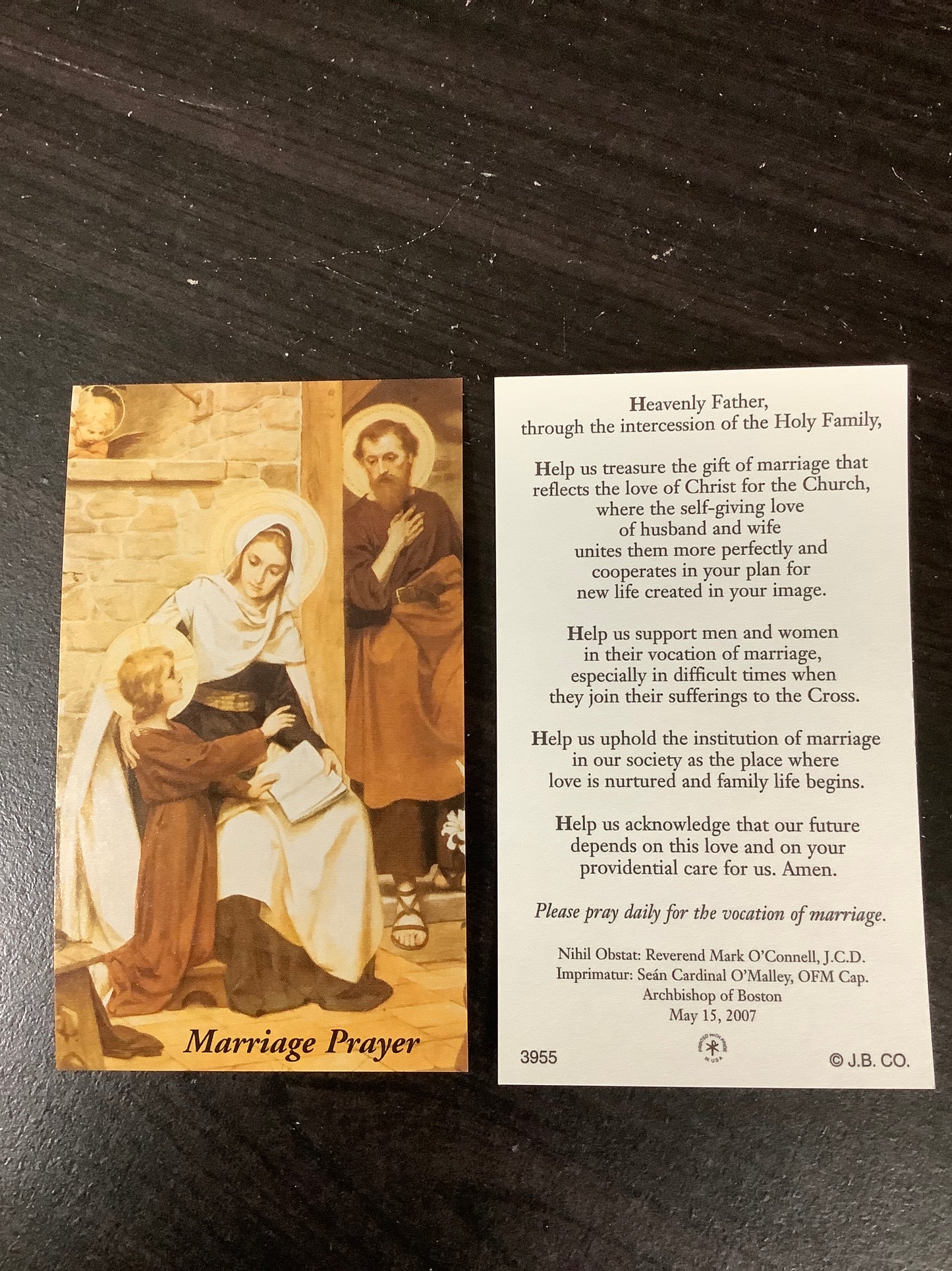 Marriage Prayer Paper Prayer Card