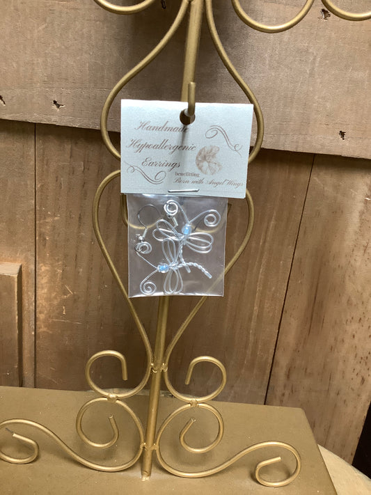 Born with Angel Wings - Silver/Blue Dragonfly Earrings