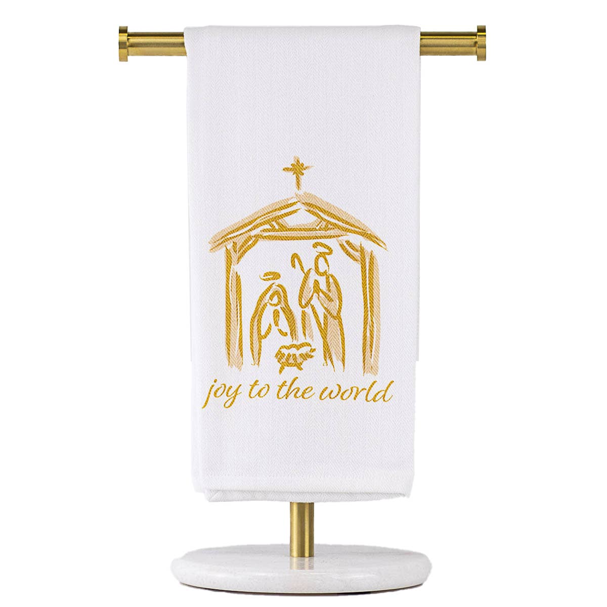 Joy To The World Nativity Hand Towel    White/Light Gold   20x28
