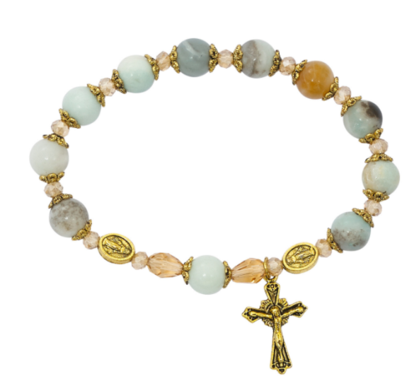 Amazonite Rosary Miraculous Stretch Bracelet