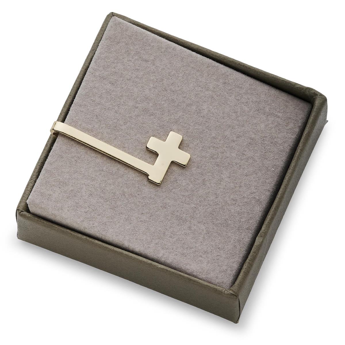 Gold Tie Bar with Cross