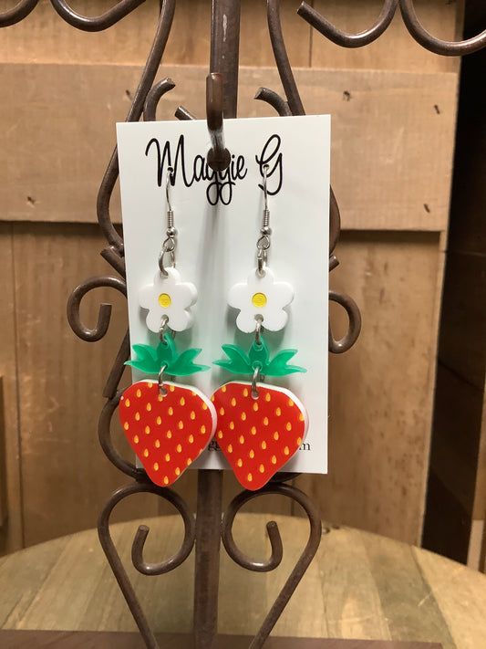 Strawberry Earrings | Red Strawberry Flower Earrings