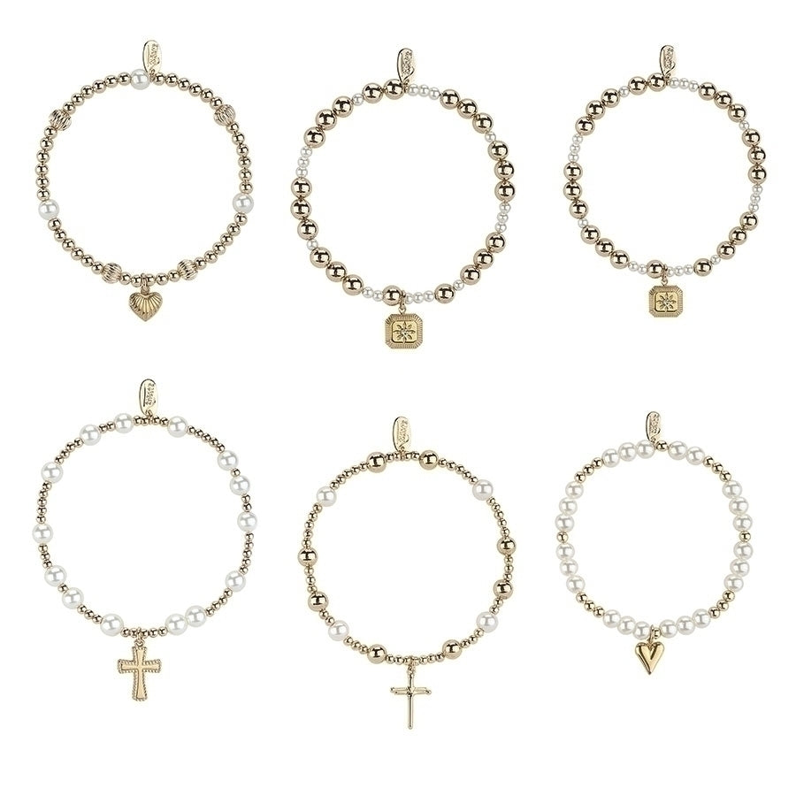 Gold/Pearl Layering Stretch Bracelets, Assorted