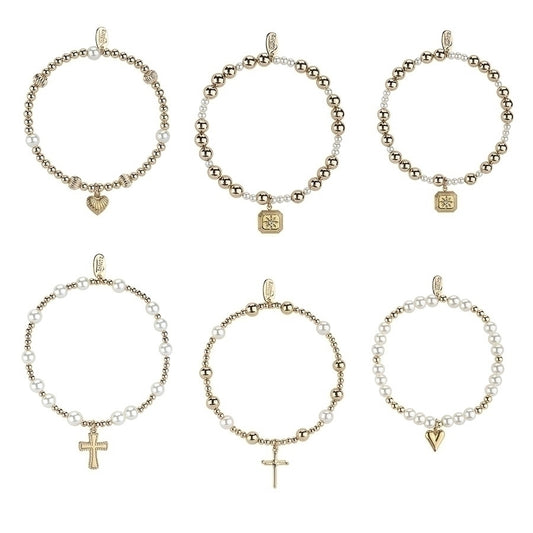 Gold/Pearl Layering Stretch Bracelets, Assorted