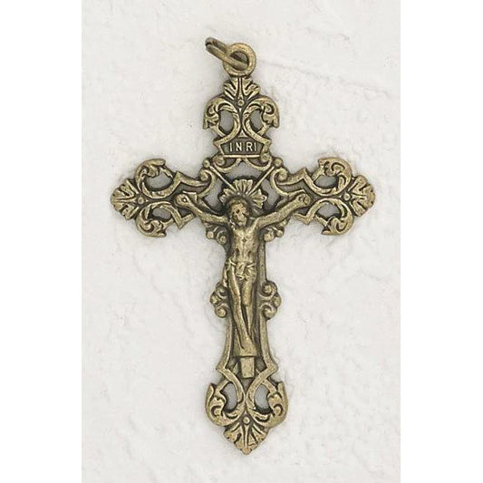 Brass Tone Deluxe Fleur de Lis Cross