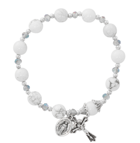 Howlite and Gray Crystal Stretch Bracelet