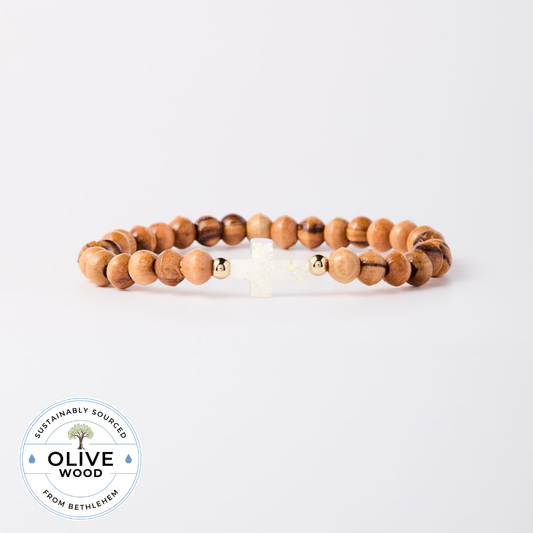 HOLY WATER OLIVE WOOD CROSS BRACELET