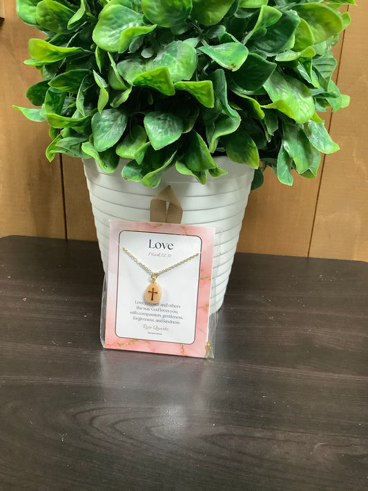 Natural Stone Cross Necklace - Love