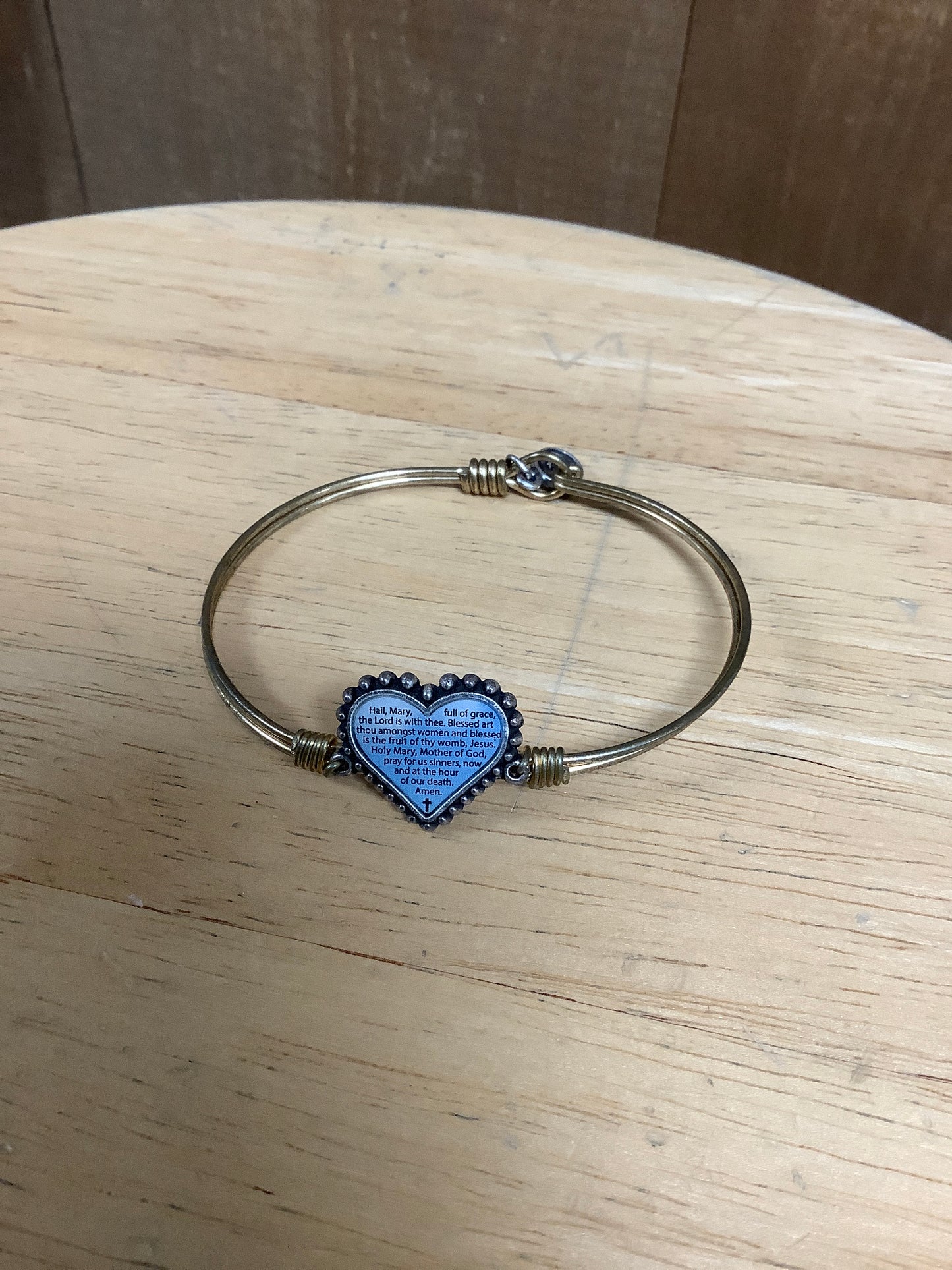 Heart Hail Mary Prayer Bangle Bracelet