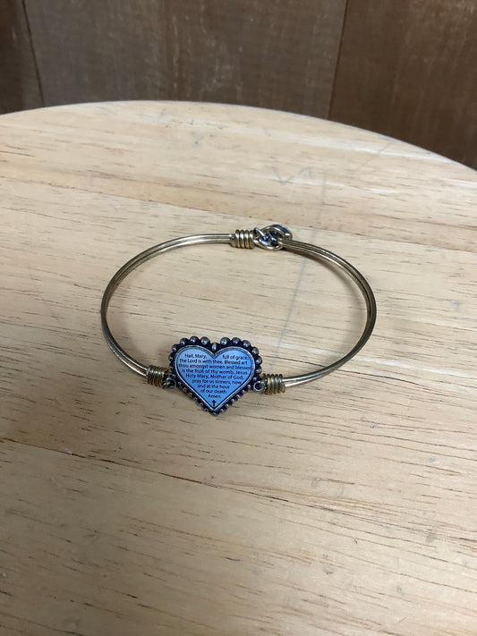 Heart Hail Mary Prayer Bangle Bracelet