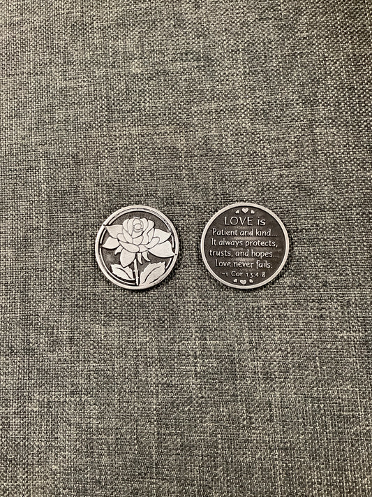 Pewter Pocket Token - Love is Patient - Rose