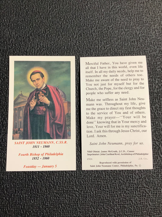 St. John Neumann Paper Prayer Card