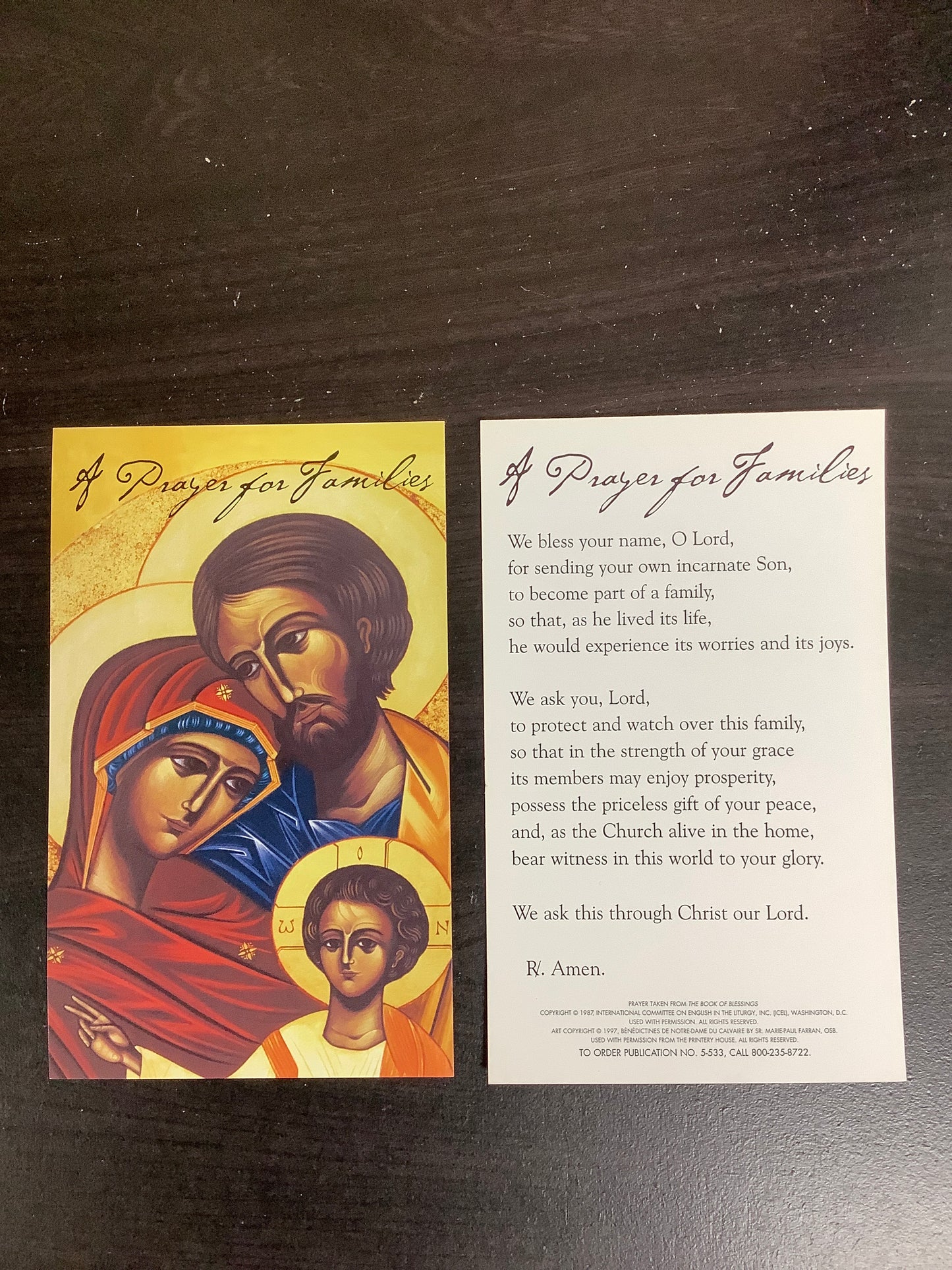 Prayer for Families - Paper Prayer Card