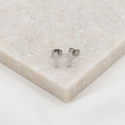 Faith Petite Cross Earrings - Silver
