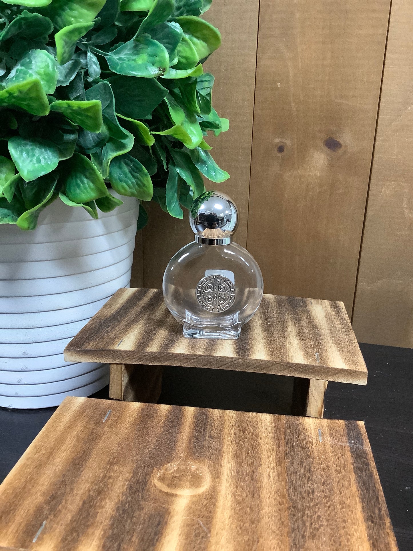 Small Glass Holy Water Bottle St. Benedict