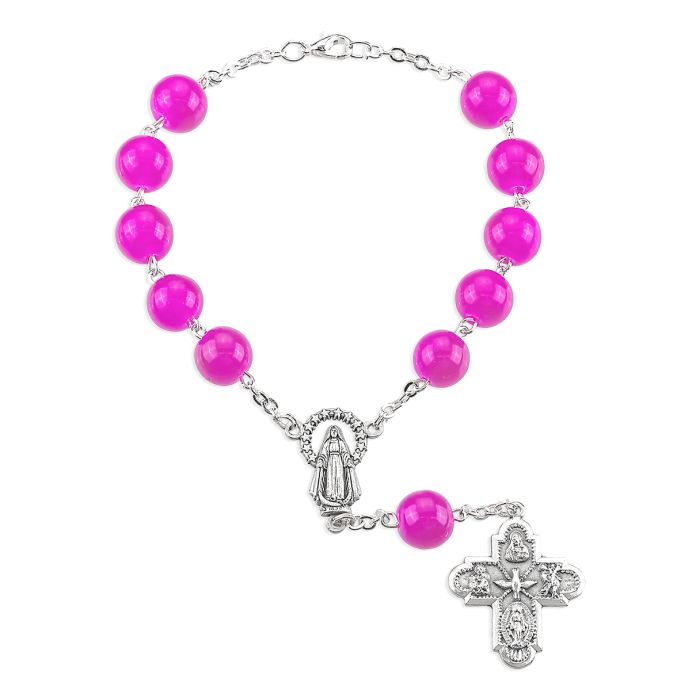 Round Fuchsia Glass Bead Auto Rosary