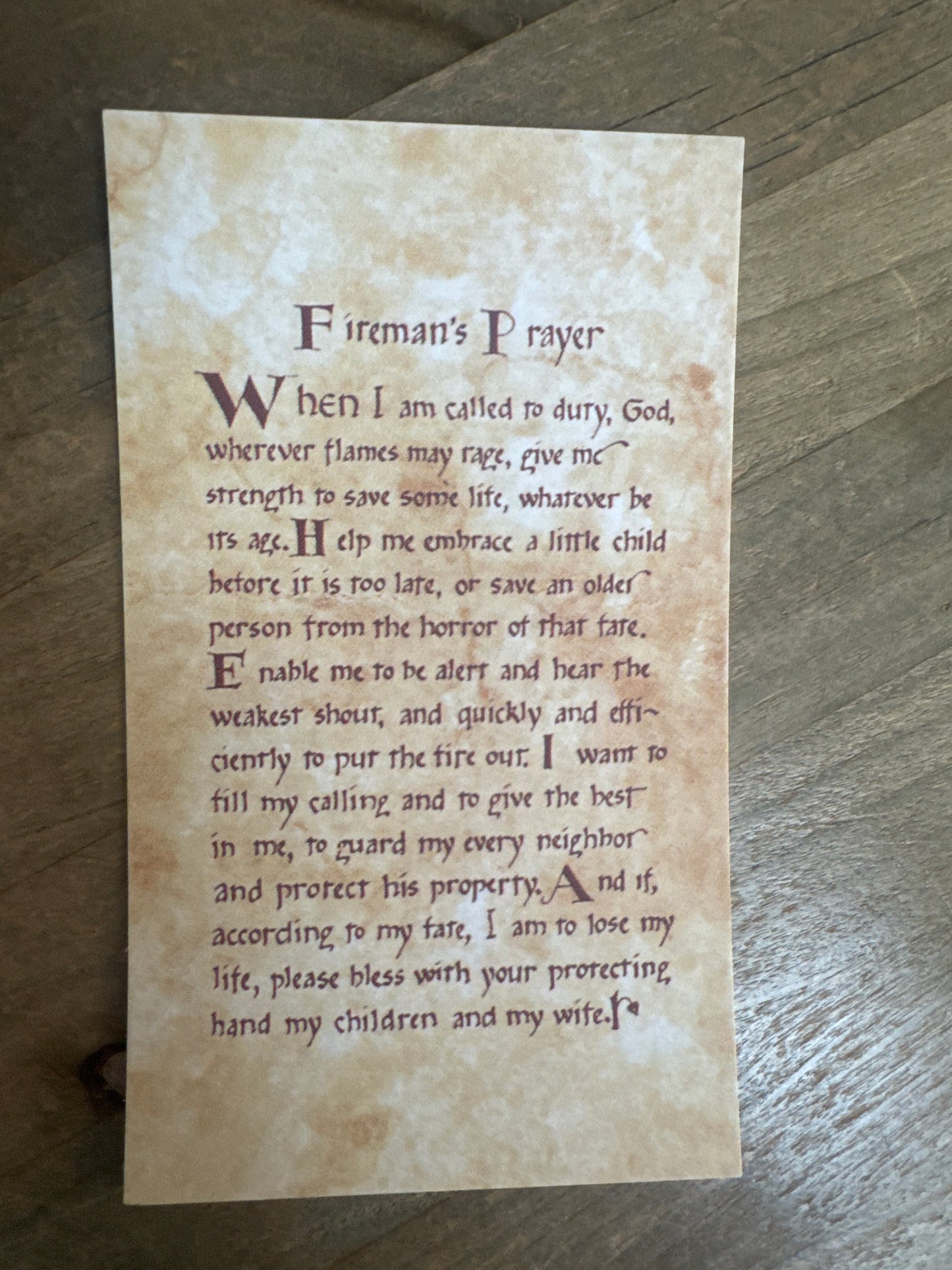 Paper Prayer Card- Fireman's Prayer