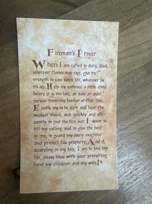 Paper Prayer Card- Fireman's Prayer