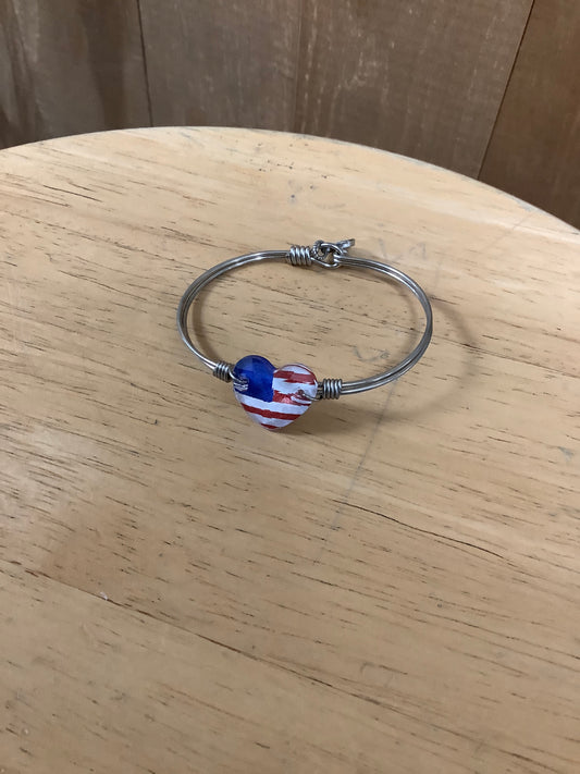Heart Red White and Blue Bangle Bracelet