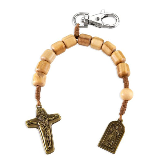 Divine Mercy One Decade Wood Rosary Backpack Clip