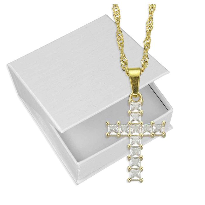 Gold Tone Necklace with Jeweled Cross Pendant