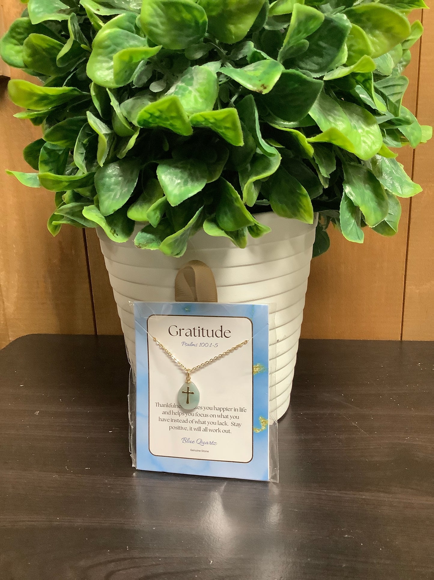 Natural Stone Cross Necklace - Gratitude