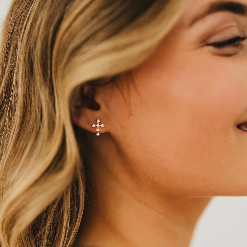 Diamond Cross Stud Earrings