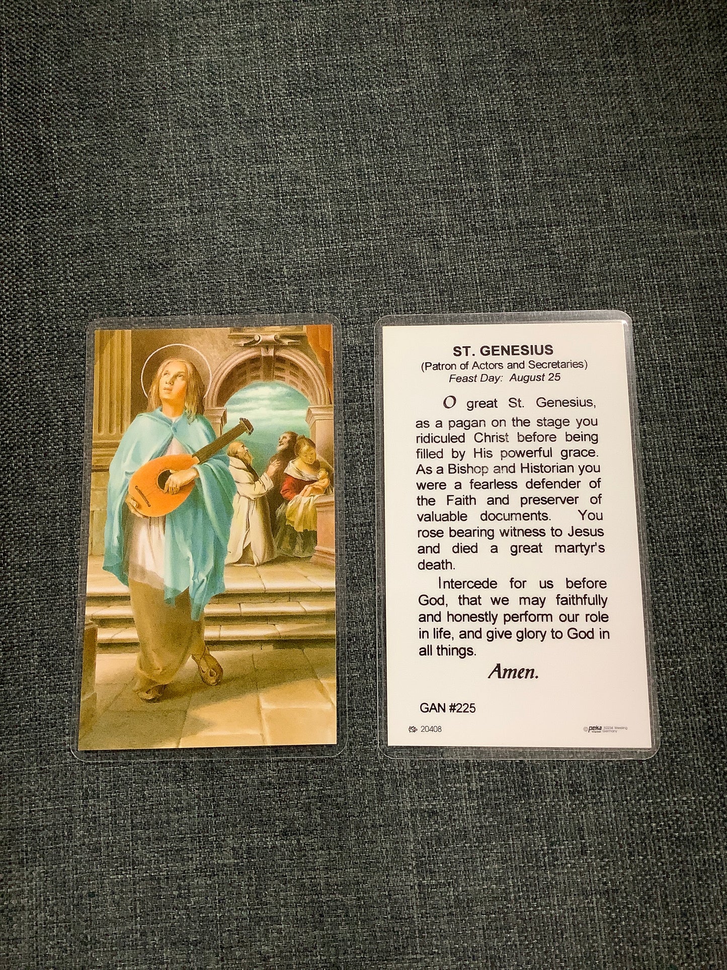 St. Genesius, Patron of Actors & Secretaries Prayer Card