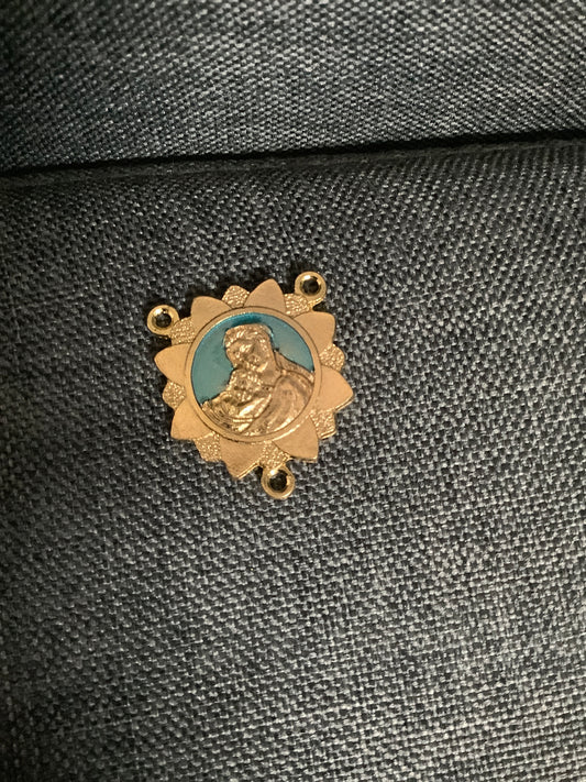 Teal Enamel and Gold Tone Sunflower Mary and Child Center