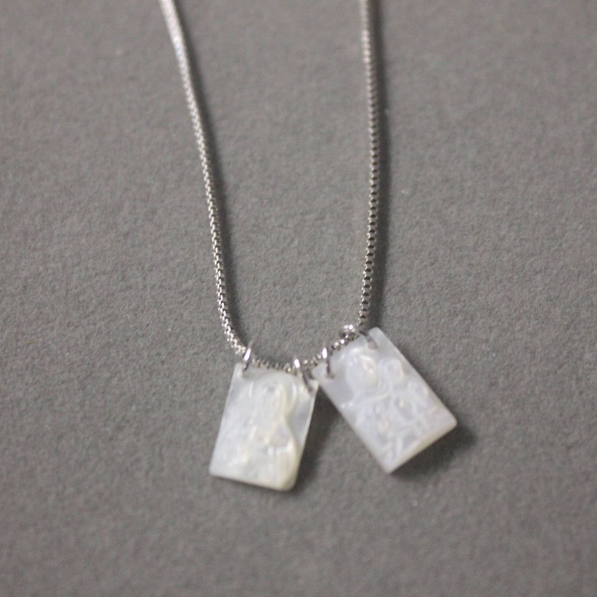Mother of Pearl Scapular Necklace Silver