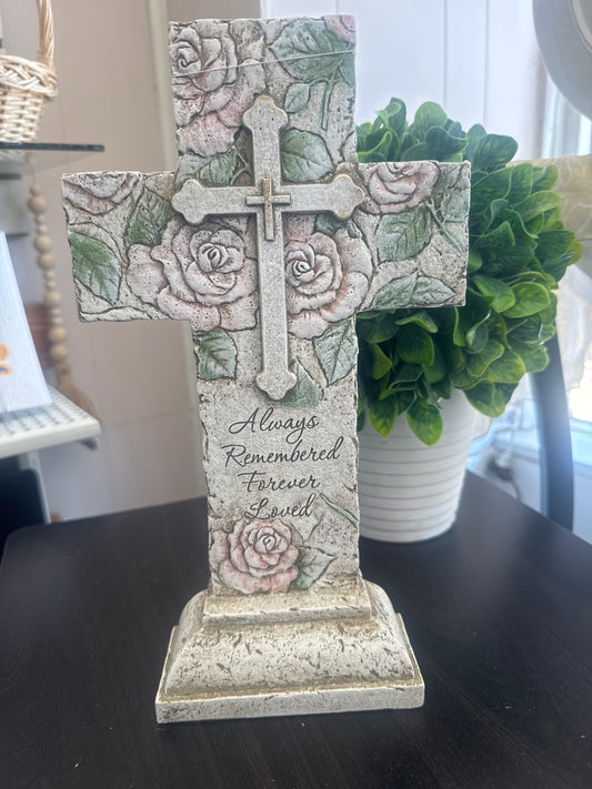 Memorial Cross with Roses Garden Statue