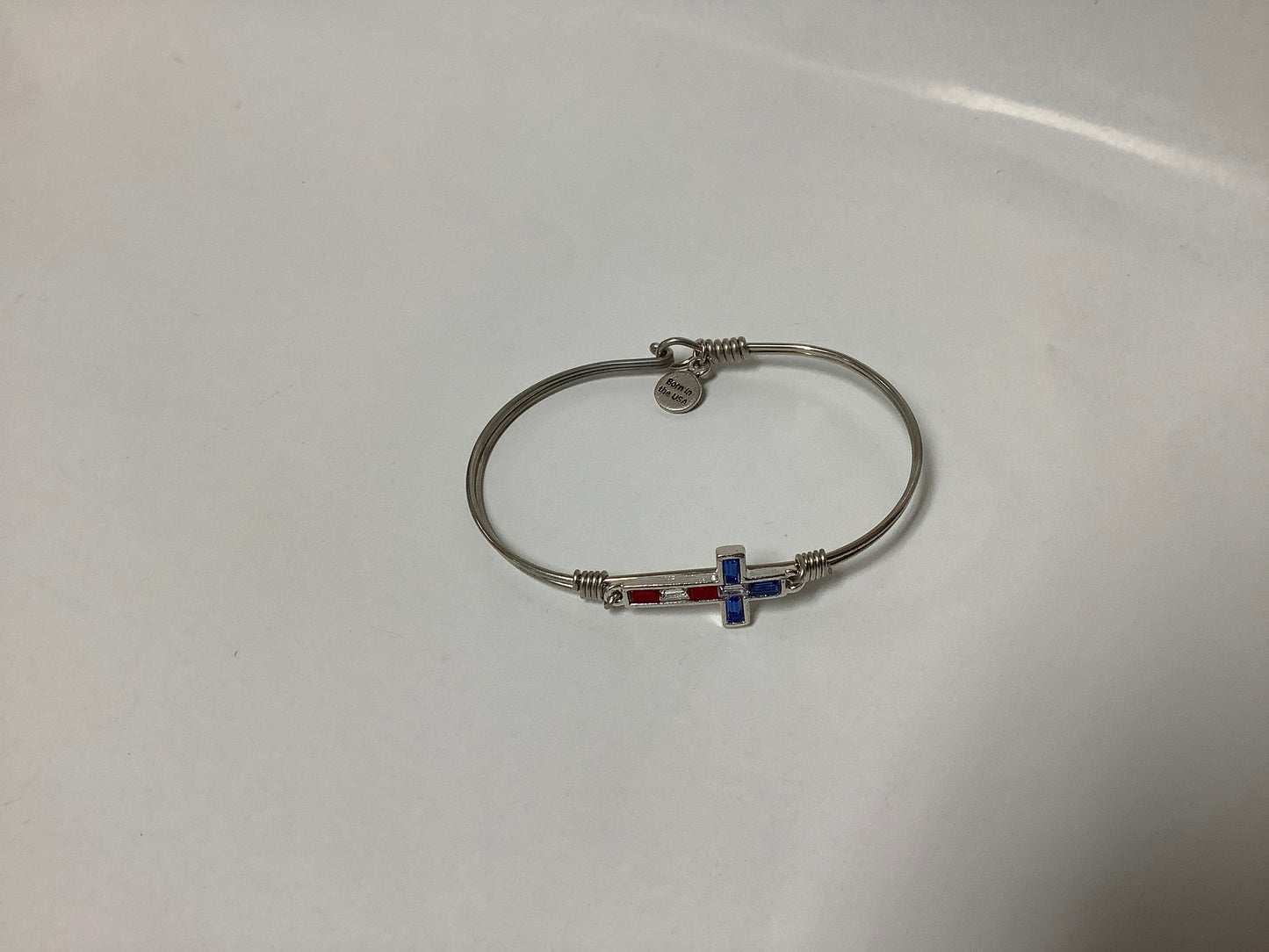 Silver Cross Red White & Blue Bracelet