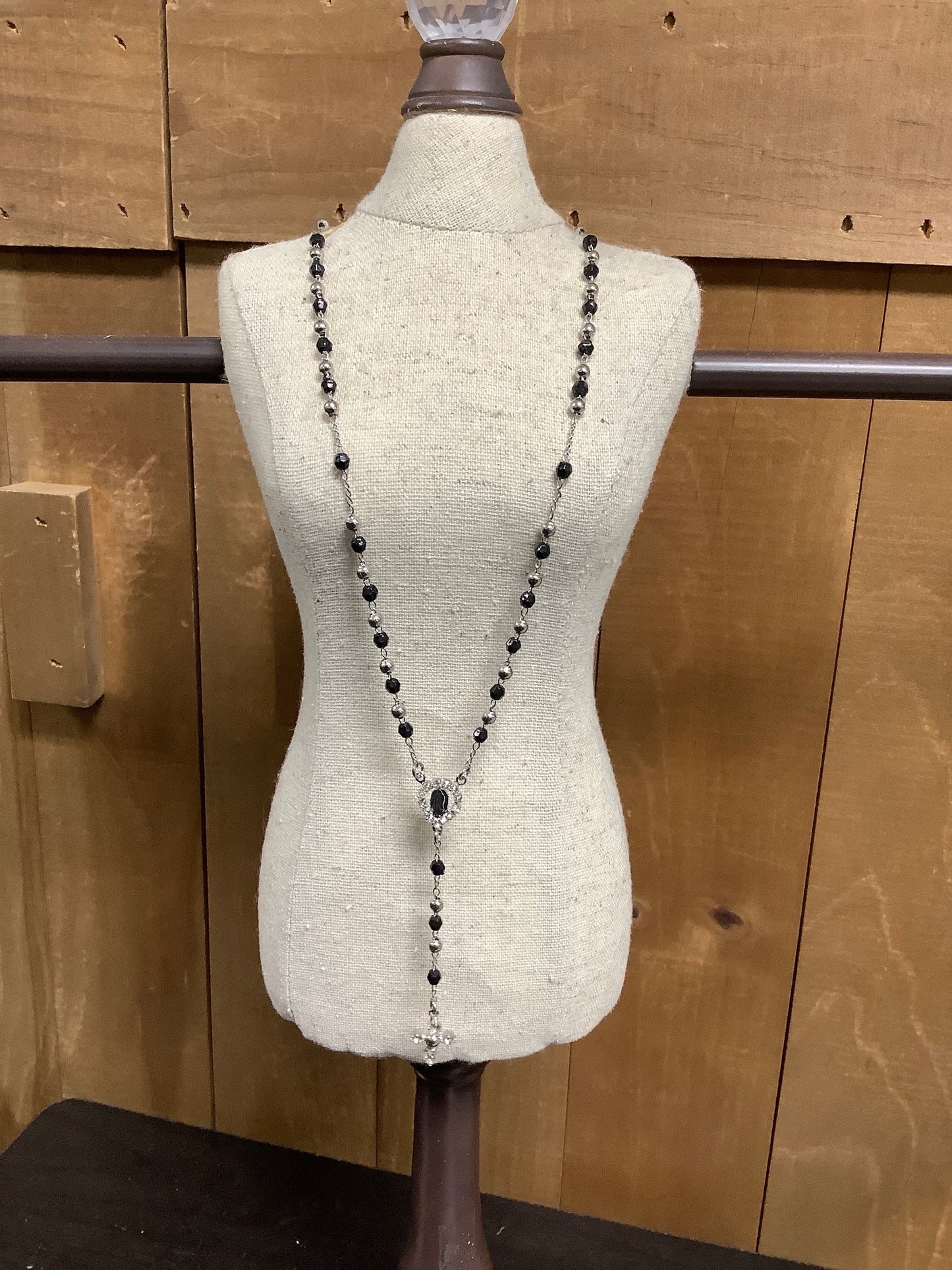 Rosary Necklace - Black and Silver