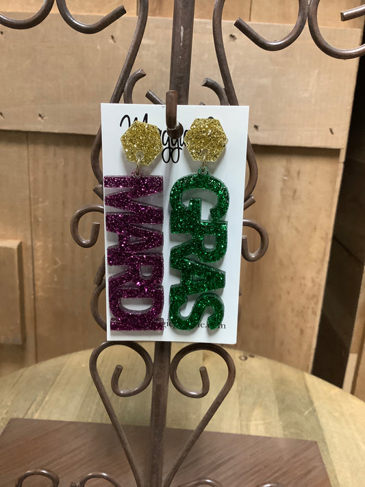Mardi Gras Glitter Acrylic Earrings