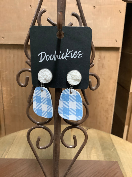 2" Spring Gingham Baby Bells -Earrings - Blue