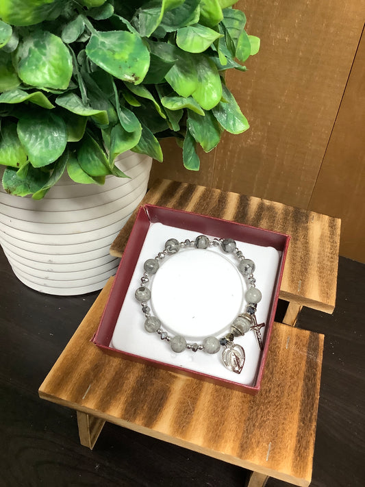 Grey Marble Rosary Stretch Bracelet