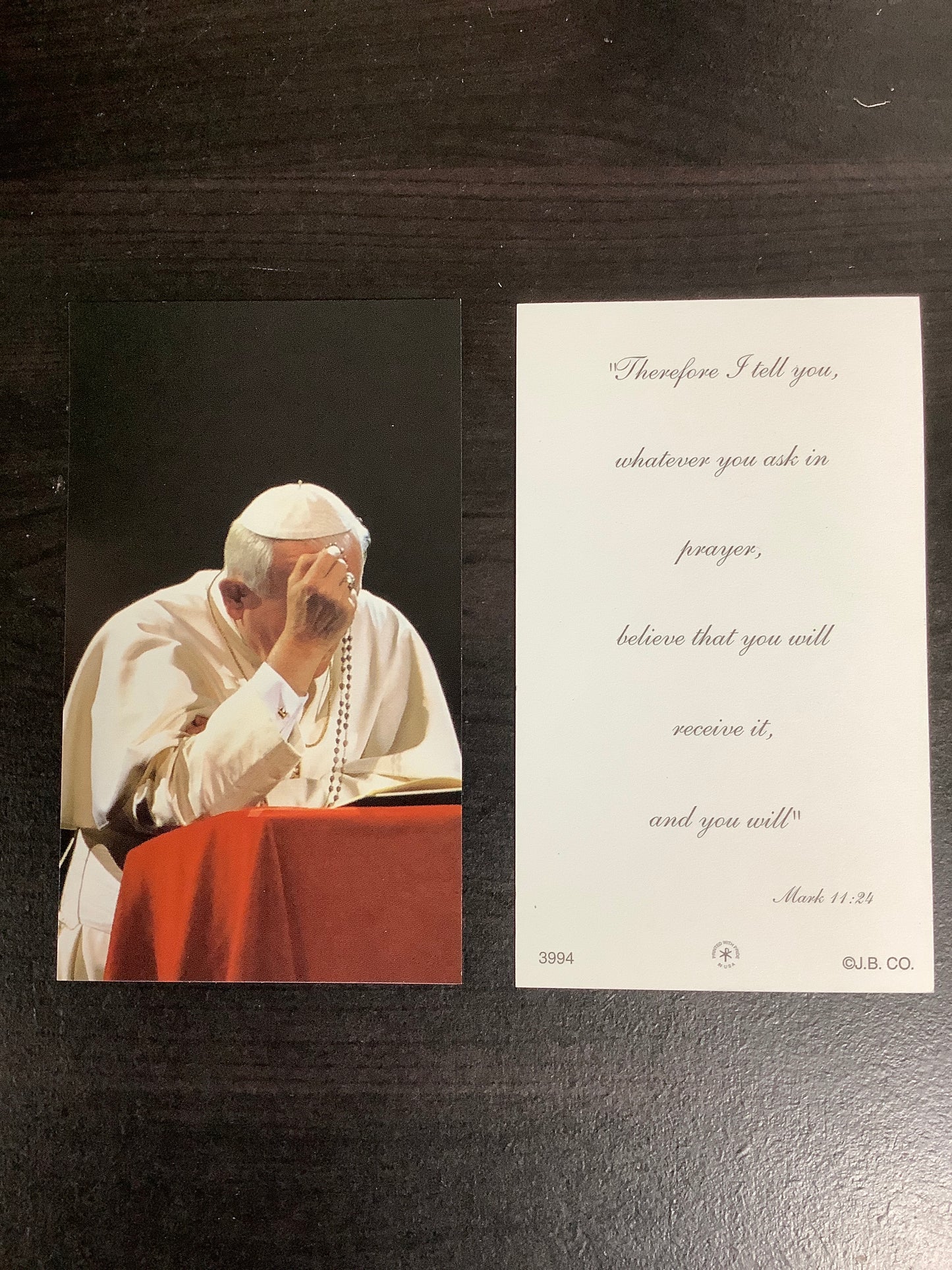 Pope Francis (Mark 11:24) Paper Prayer Card