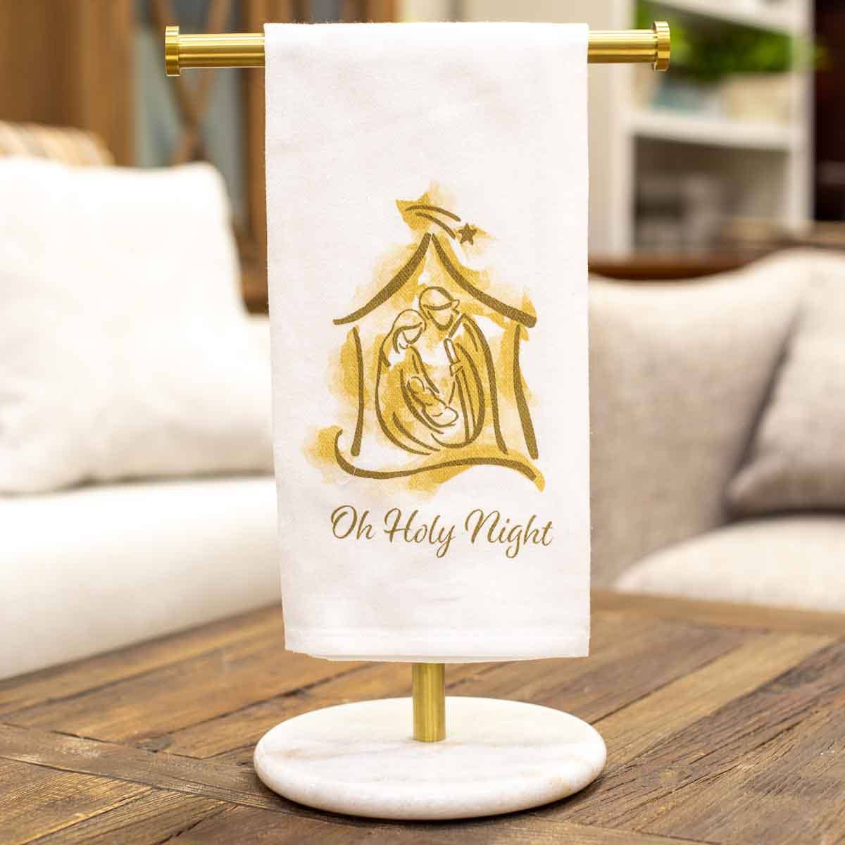 O Holy Night Hand Towel   White/Light Gold   20x28