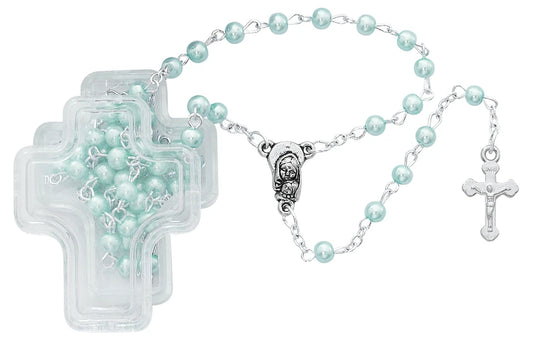 Blue Rosary in Cross Box