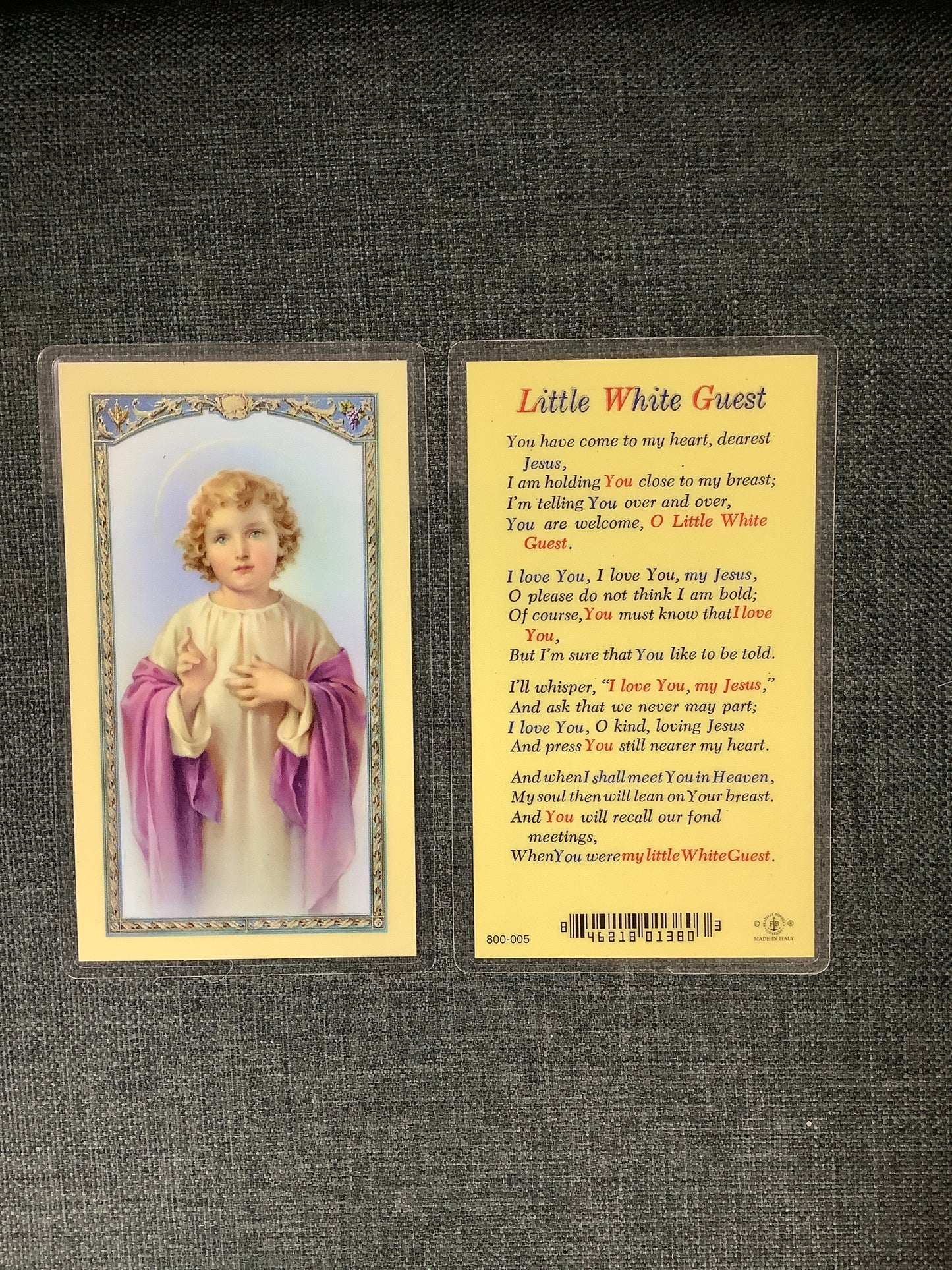Little White Guest Christ Child Holy Card