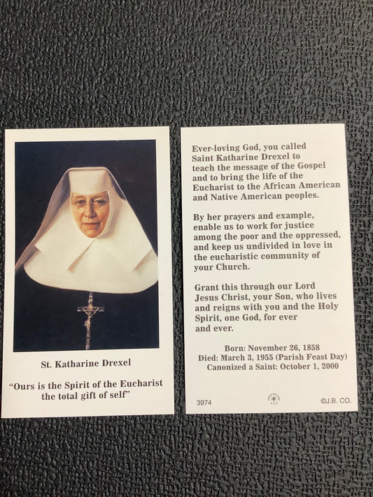 St. Katharine Drexel Paper Prayer Card