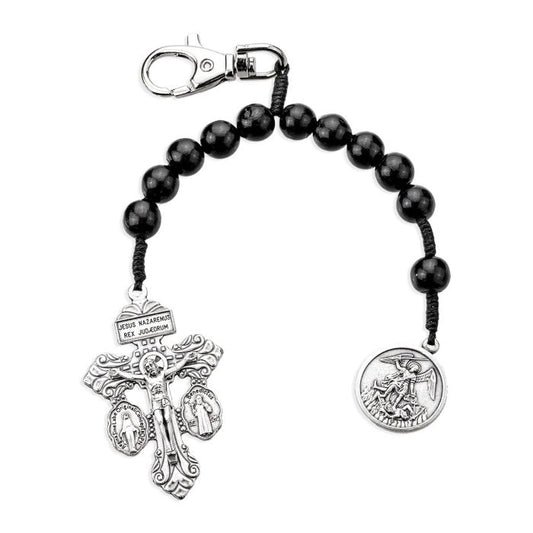 Saint Michael One Decade Wood Rosary Backpack Clip