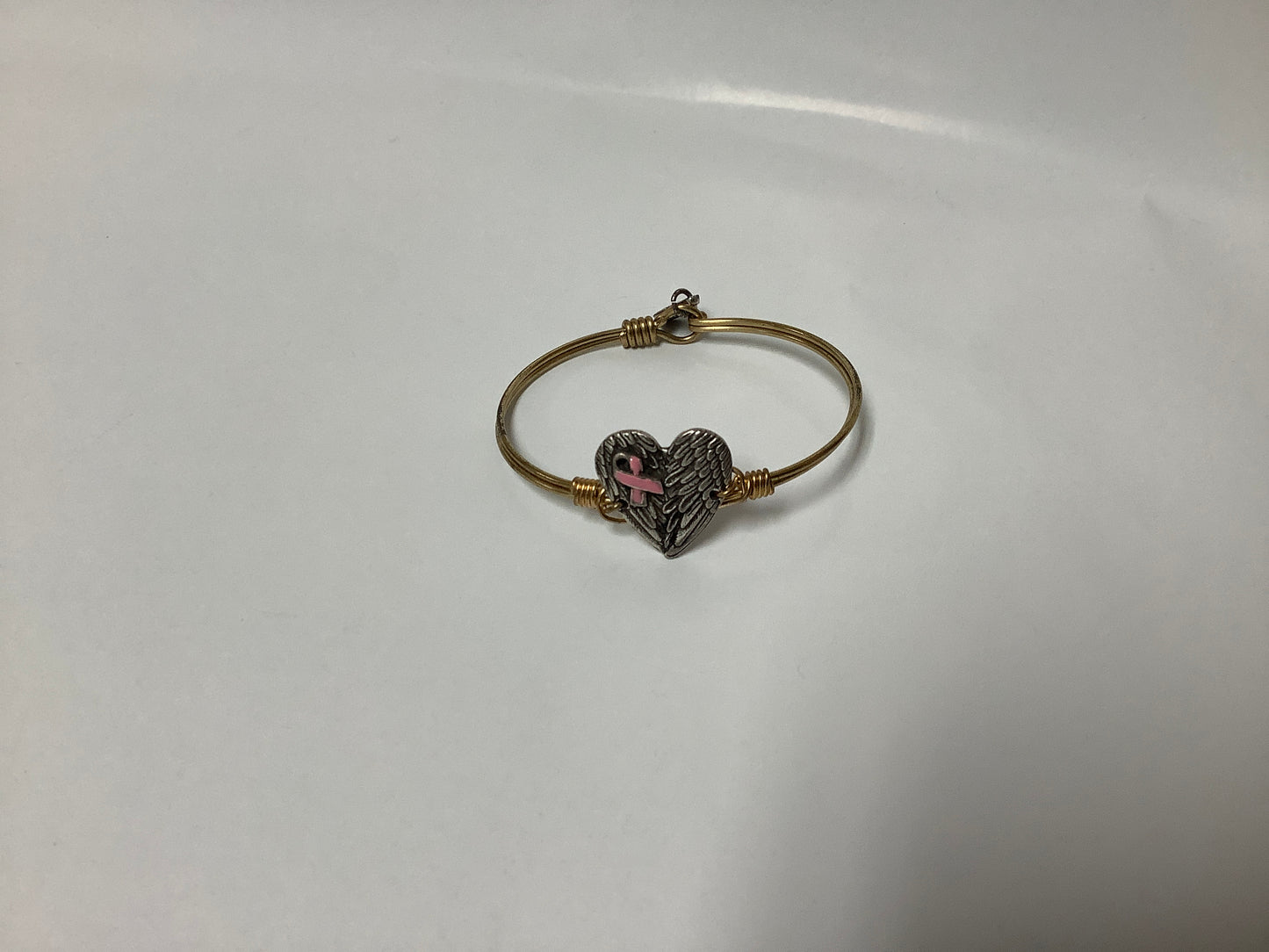 Breast Cancer Angel Wing Heart Bangle Bracelet