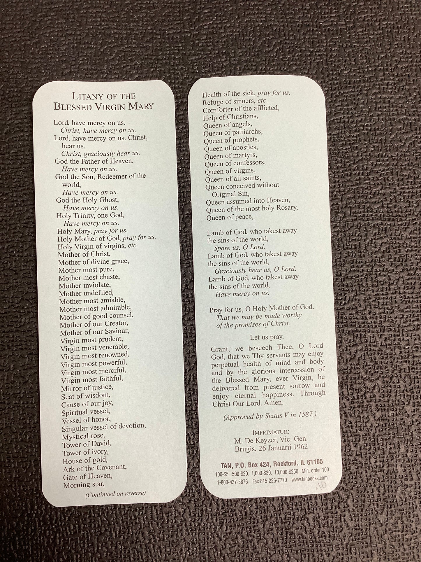 Litany of the Blessed Virgin Mary Bookmark