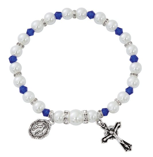 White Pearl & Sapphire Crystal Stretch Bracelet
