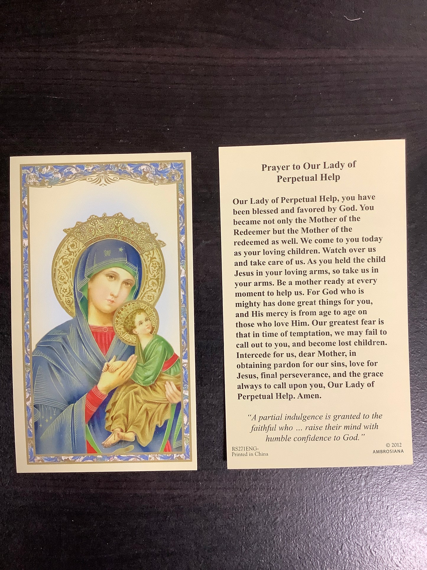 Prayer to Our Lady of Perpetual Help Paper Prayer Card